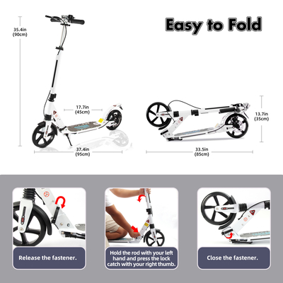 Aluminum T Bar Folded Two Wheel Kick Scooter Shock Resistant